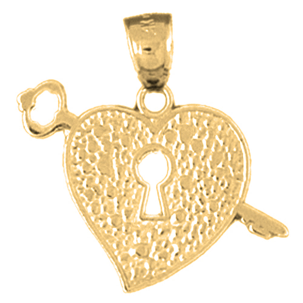 14K or 18K Gold Heart Lock And Key Pendant