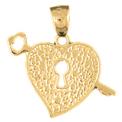 14K or 18K Gold Heart Lock And Key Pendant