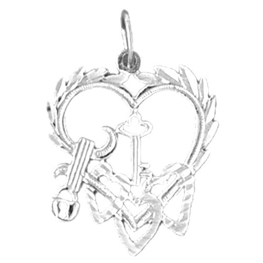 14K or 18K Gold Heart With Key Pendant