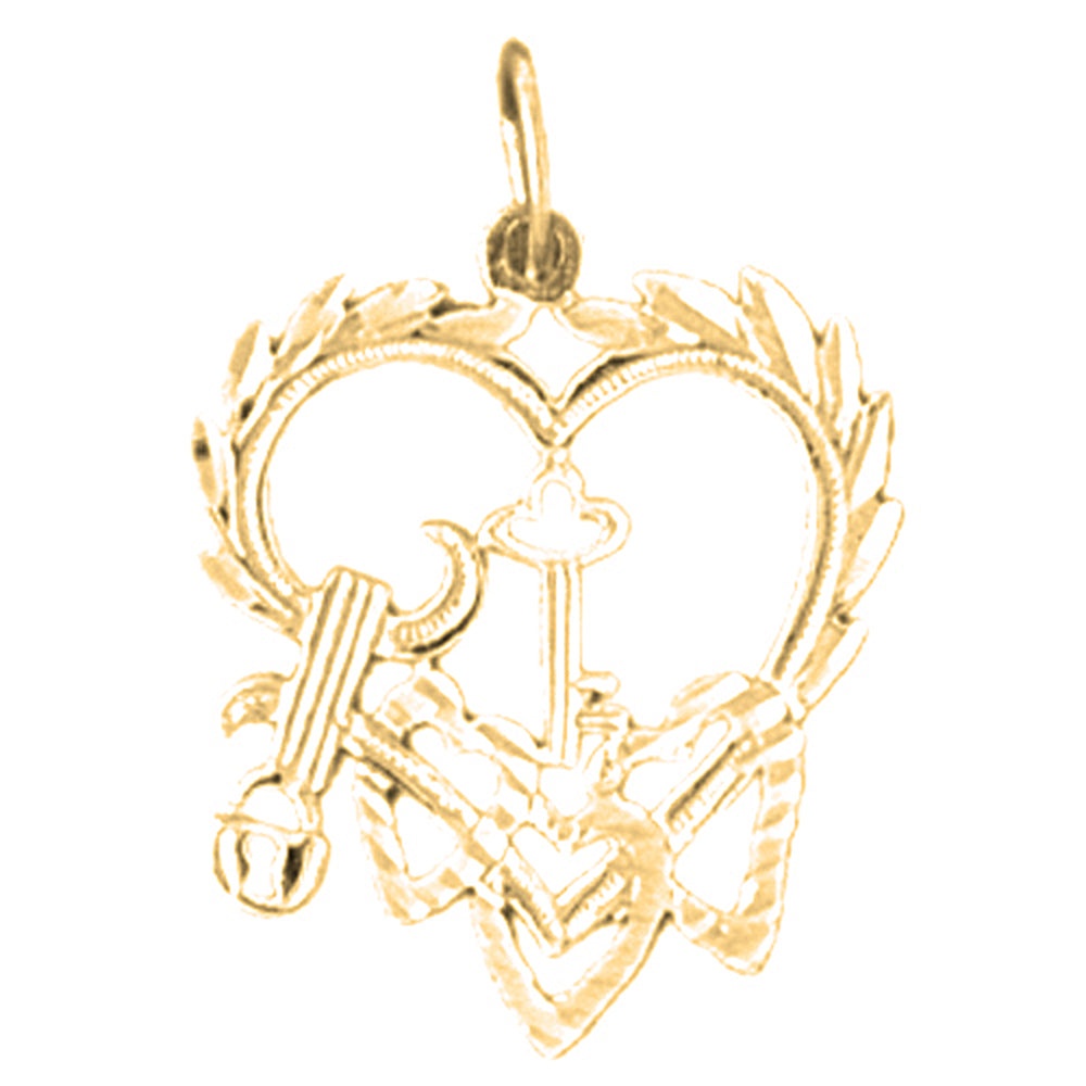 14K or 18K Gold Heart With Key Pendant