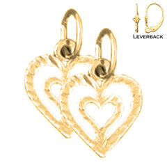 Sterling Silver 14mm Heart Earrings (White or Yellow Gold Plated)