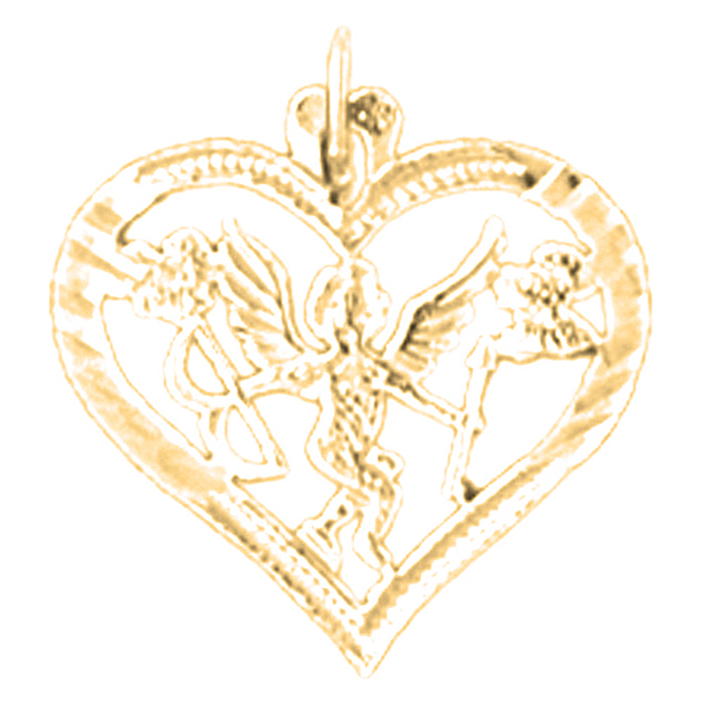 14K or 18K Gold Heart With Angel Pendant