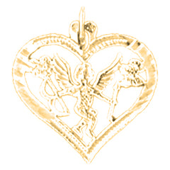14K or 18K Gold Heart With Angel Pendant