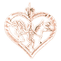 14K or 18K Gold Heart With Angel Pendant