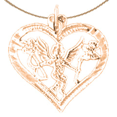 14K or 18K Gold Heart With Angel Pendant