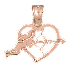 14K or 18K Gold Heart With Cupid Pendant