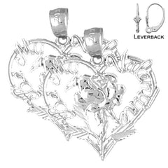 Sterling Silver 21mm Valentine Heart With Cupid Earrings (White or Yellow Gold Plated)