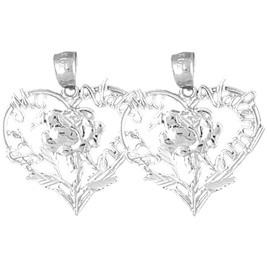 Sterling Silver 21mm Valentine Heart With Cupid Earrings