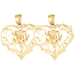 Yellow Gold-plated Silver 21mm Valentine Heart With Cupid Earrings