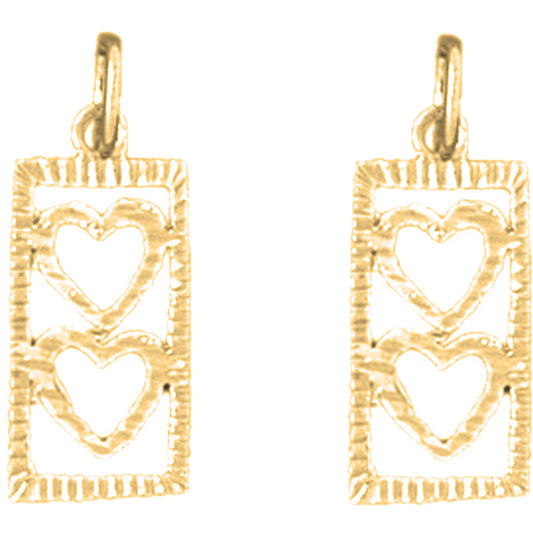 Yellow Gold-plated Silver 19mm Heart With Ladder Earrings