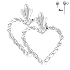 Sterling Silver 16mm Floating Heart Earrings (White or Yellow Gold Plated)