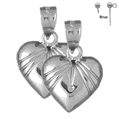 Pendientes de corazón de plata de ley de 20 mm (chapados en oro blanco o amarillo)