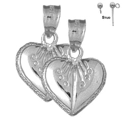 Pendientes de corazón de plata de ley de 20 mm (chapados en oro blanco o amarillo)