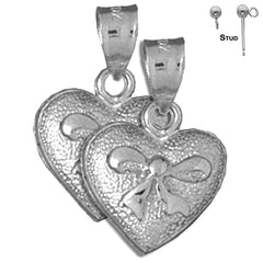 Pendientes de corazón de plata de ley de 20 mm (chapados en oro blanco o amarillo)