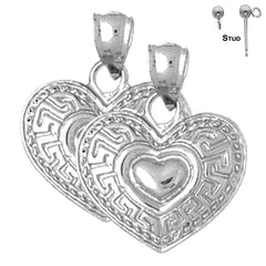 Pendientes de corazón de plata de ley de 23 mm (chapados en oro blanco o amarillo)