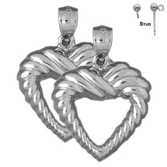 Pendientes de corazón de plata de ley de 25 mm (chapados en oro blanco o amarillo)