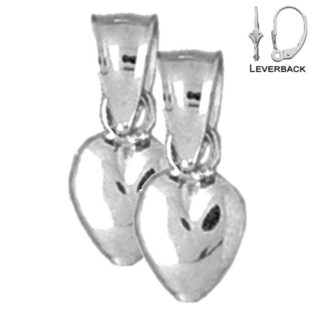 Sterling Silver 14mm 3D Heart Earrings (White or Yellow Gold Plated)