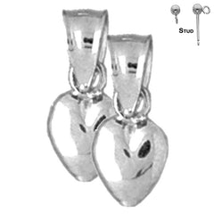 Sterling Silver 14mm 3D Heart Earrings (White or Yellow Gold Plated)