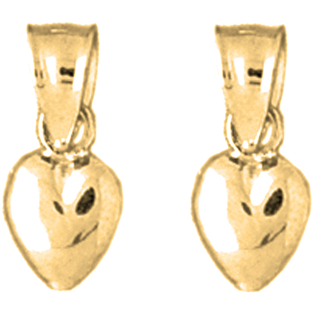 14K or 18K Gold 14mm 3D Heart Earrings