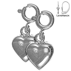 Sterling Silver 15mm Heart Earrings (White or Yellow Gold Plated)