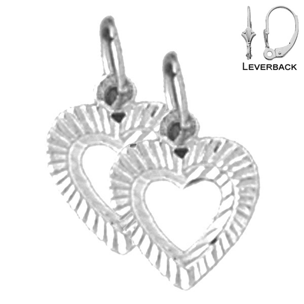 Sterling Silver 13mm Heart Earrings (White or Yellow Gold Plated)