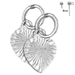 Pendientes de corazón de plata de ley de 13 mm (chapados en oro blanco o amarillo)