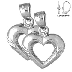 Sterling Silver 17mm Heart Earrings (White or Yellow Gold Plated)