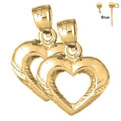 Pendientes de corazón de plata de ley de 17 mm (chapados en oro blanco o amarillo)