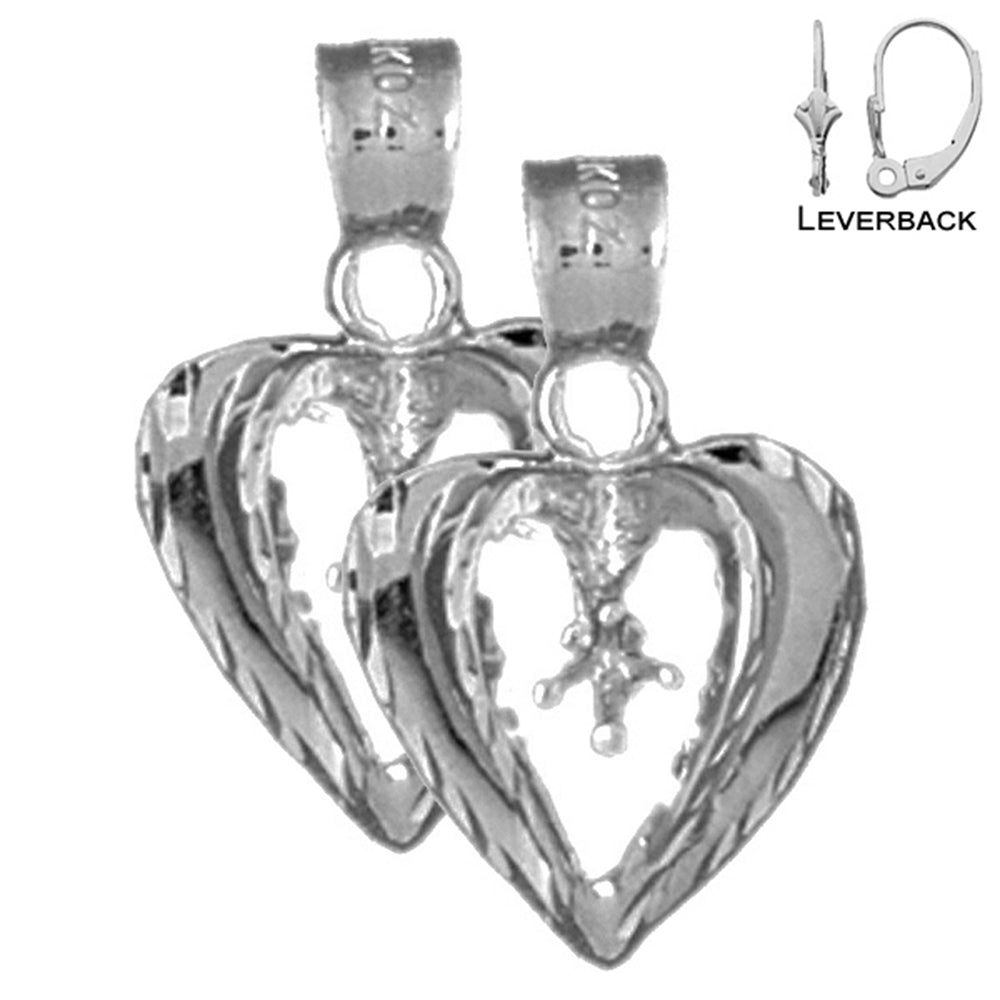 Sterling Silver 21mm Heart With Mounting Earrings (White or Yellow Gold Plated)