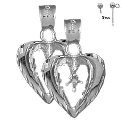 Pendientes de montaje en forma de corazón con forma de corazón de plata de ley de 21 mm (chapados en oro blanco o amarillo)