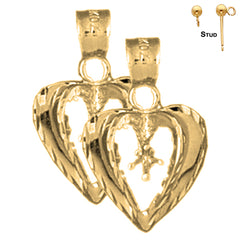 Pendientes de montaje en forma de corazón con forma de corazón de plata de ley de 21 mm (chapados en oro blanco o amarillo)