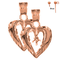 Corazón de oro de 14 quilates o 18 quilates de 21 mm con aretes de montaje