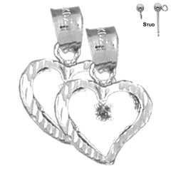 Pendientes de montaje en forma de corazón con forma de corazón de plata de ley de 21 mm (chapados en oro blanco o amarillo)