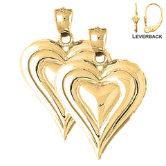 Pendientes de corazón de plata de ley de 31 mm (chapados en oro blanco o amarillo)