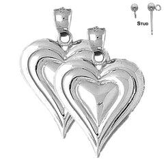 Pendientes de corazón de plata de ley de 31 mm (chapados en oro blanco o amarillo)