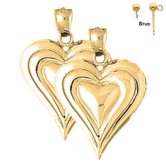 Sterling Silver 31mm Heart Earrings (White or Yellow Gold Plated)