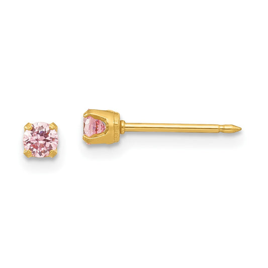 Inverness 24K Gold-plated 3mm Pink CZ Post Earrings