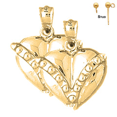 Sterling Silver 22mm Floating Heart Earrings (White or Yellow Gold Plated)