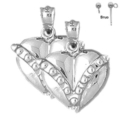 Sterling Silver 22mm Floating Heart Earrings (White or Yellow Gold Plated)