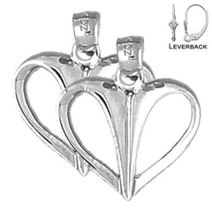 Sterling Silver 21mm Floating Heart Earrings (White or Yellow Gold Plated)