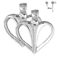 Pendientes de corazón flotante de plata de ley de 21 mm (chapados en oro blanco o amarillo)