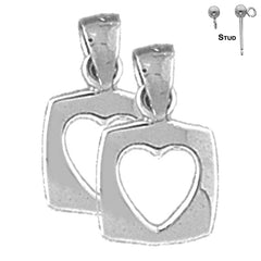 Pendientes de corazón flotante de plata de ley de 15 mm (chapados en oro blanco o amarillo)