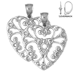 Sterling Silver 32mm Heart Earrings (White or Yellow Gold Plated)