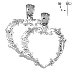 Pendientes de corazón de plata de ley de 28 mm (chapados en oro blanco o amarillo)