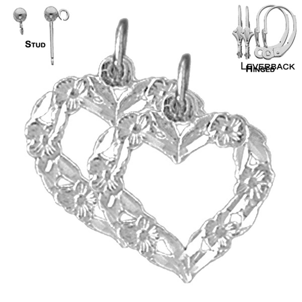 Pendientes de corazón de plata de ley de 18 mm (chapados en oro blanco o amarillo)