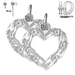 Pendientes de corazón de plata de ley de 18 mm (chapados en oro blanco o amarillo)