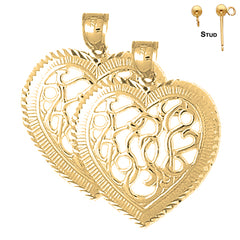 Sterling Silver 32mm Heart Earrings (White or Yellow Gold Plated)