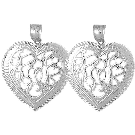Sterling Silver 32mm Heart Earrings