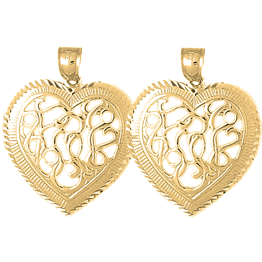 Yellow Gold-plated Silver 32mm Heart Earrings