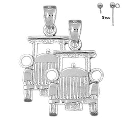 Sterling Silver 26mm Buggy Car Earrings (White or Yellow Gold Plated)